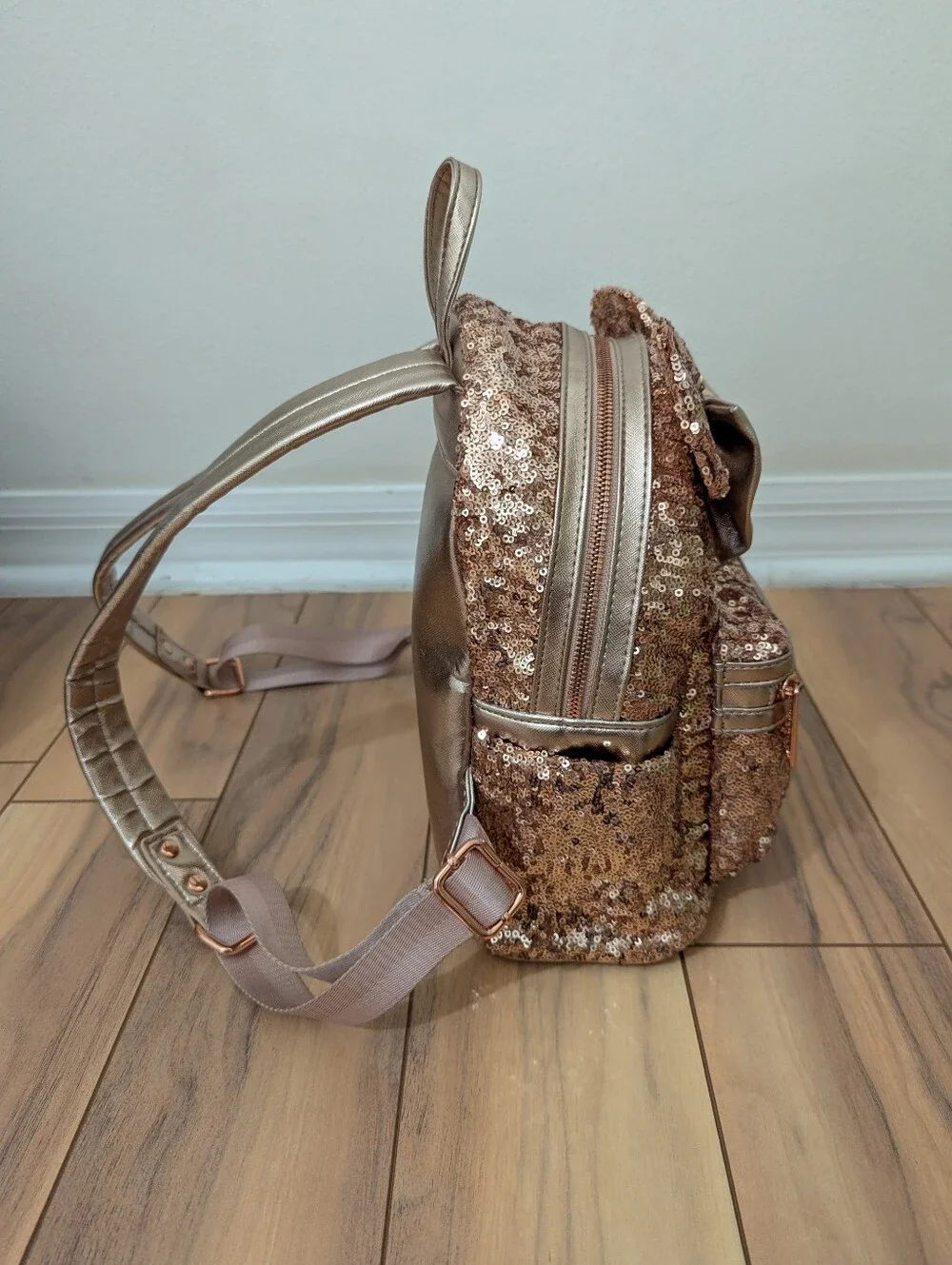 Loungefly Disney Parks Mickey Mouse Ears Rose Gold Sequin Mini Backpack